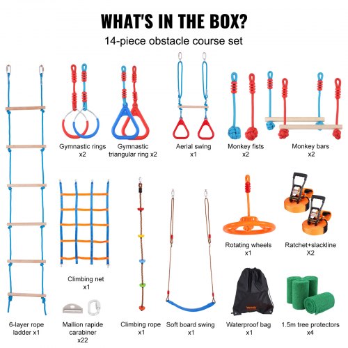 Ninja Warrior Obstacle Course for Kids 2 x 60 ft Weatherproof Slacklines