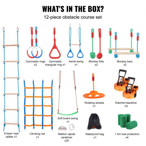 Ninja Warrior Obstacle Course for Kids 2 x 65 ft Weatherproof Slacklines
