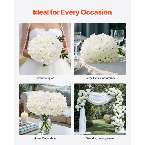 Artificial Flowers 205 pcs Real Looking White Silk Fake Hydrangea Bulk