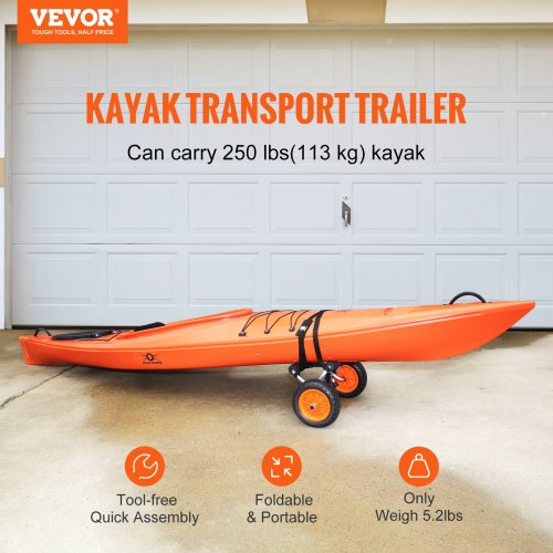 Heavy Duty Kayak Cart 250lbs Load Capacity Foldable Canoe Trolley Cart