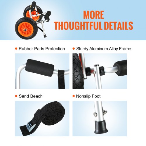 Heavy Duty Kayak Cart 250lbs Load Capacity Foldable Canoe Trolley Cart