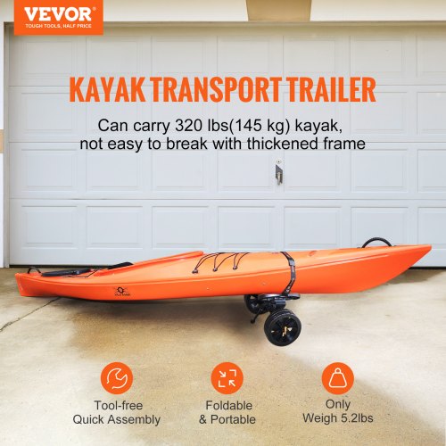 Heavy Duty Kayak Cart 320lbs Load Capacity Detachable Canoe Trolley Cart