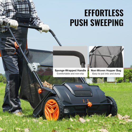 Push Lawn Sweeper 21inch Leaf Grass Collector Strong Plastic Wheels