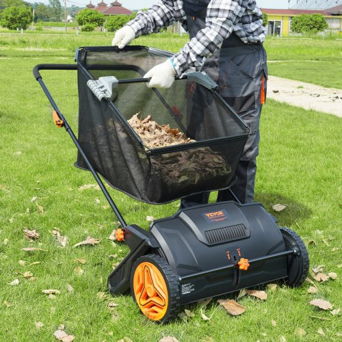 Push Lawn Sweeper 21inch Leaf Grass Collector Strong Plastic Wheels