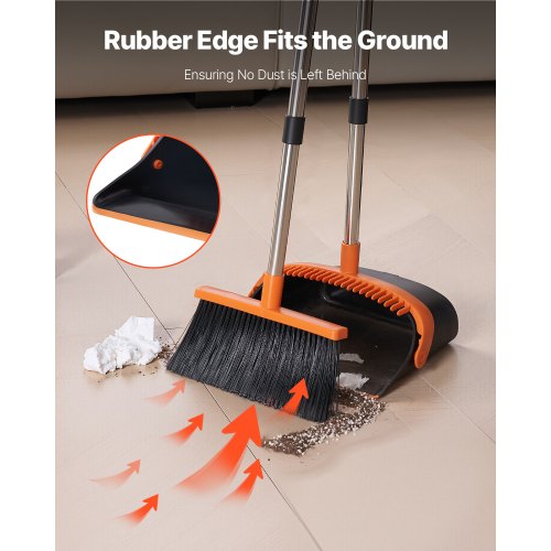 Broom and Dustpan Set Heavy Duty Dustpan and Broom Combo with SelfCleaning