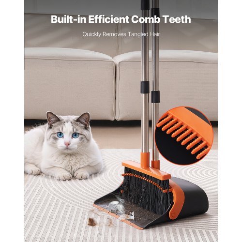 Broom and Dustpan Set Heavy Duty Dustpan and Broom Combo with SelfCleaning