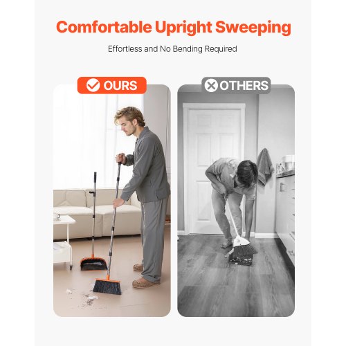Broom and Dustpan Set Heavy Duty Dustpan and Broom Combo with SelfCleaning
