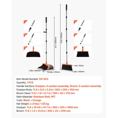 Broom and Dustpan Set Heavy Duty Dustpan and Broom Combo with SelfCleaning