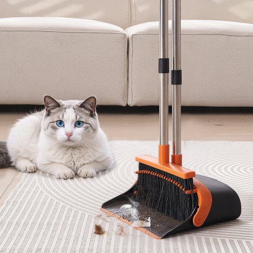 Broom and Dustpan Set Heavy Duty Dustpan and Broom Combo with SelfCleaning
