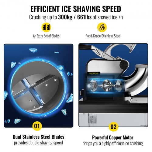 110V Commercial Ice Crusher 440LBSH ETL Approved 300W Electric Snow Cone