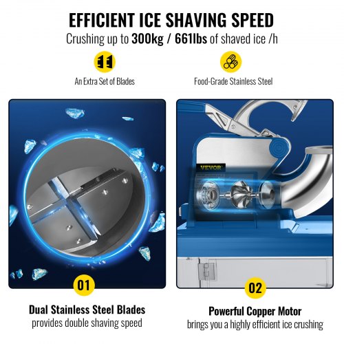 VEVO 110V Commercial Electric Ice Shaver 440lbsh Snow Cone Machine with Dual
