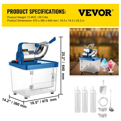 VEVO 110V Commercial Electric Ice Shaver 440lbsh Snow Cone Machine with Dual