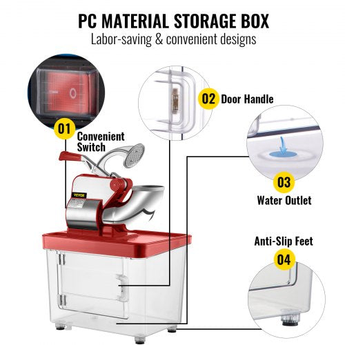 110V Commercial Ice Crusher 440LBSH ETL Approved 300W Electric Snow Cone