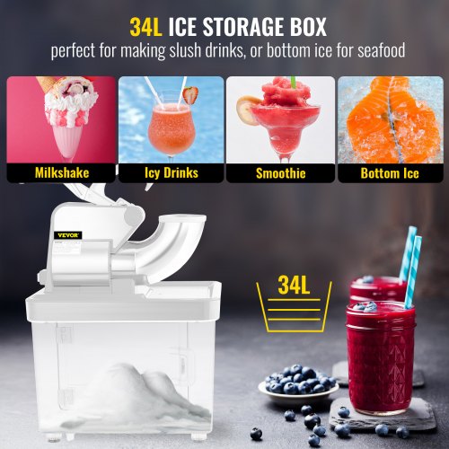 110V Commercial Ice Crusher 440LBSH ETL Approved 300W Electric Snow Cone