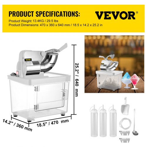 110V Commercial Ice Crusher 440LBSH ETL Approved 300W Electric Snow Cone