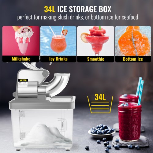 110V Commercial Ice Crusher 440LBSH ETL Approved 300W Electric Snow Cone