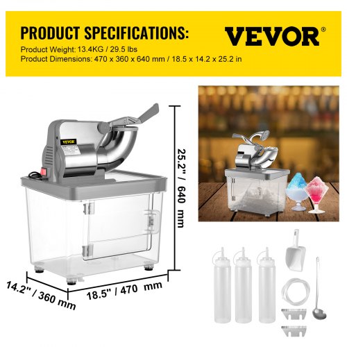 110V Commercial Ice Crusher 440LBSH ETL Approved 300W Electric Snow Cone