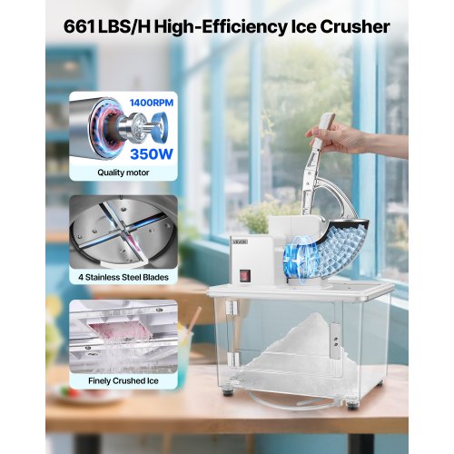 Commercial Ice Crusher 661LBSH 350W Electric Snow Cone Machine with 4