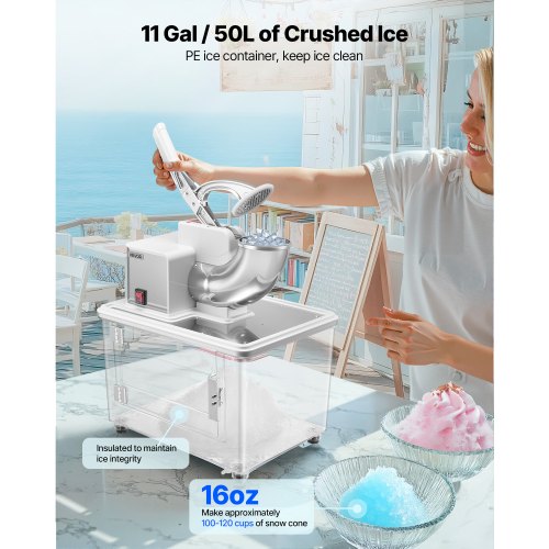 Commercial Ice Crusher 661LBSH 350W Electric Snow Cone Machine with 4