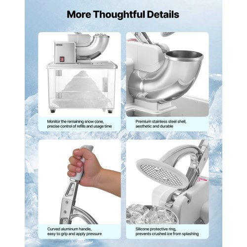 Commercial Ice Crusher 661LBSH 350W Electric Snow Cone Machine with 4