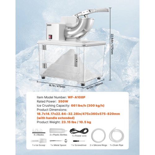 Commercial Ice Crusher 661LBSH 350W Electric Snow Cone Machine with 4