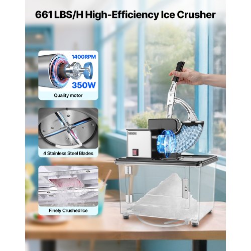 Commercial Ice Crusher 661LBSH 350W Electric Snow Cone Machine with 4 2