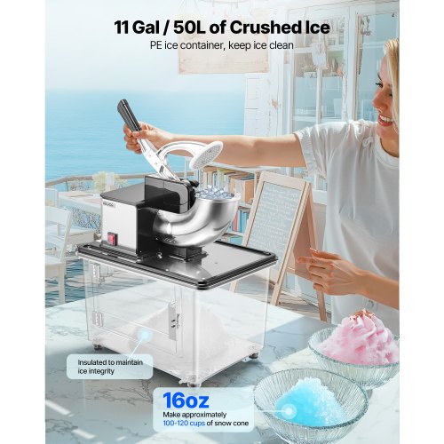 Commercial Ice Crusher 661LBSH 350W Electric Snow Cone Machine with 4 2