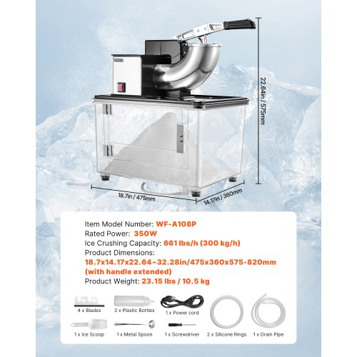 Commercial Ice Crusher 661LBSH 350W Electric Snow Cone Machine with 4 2