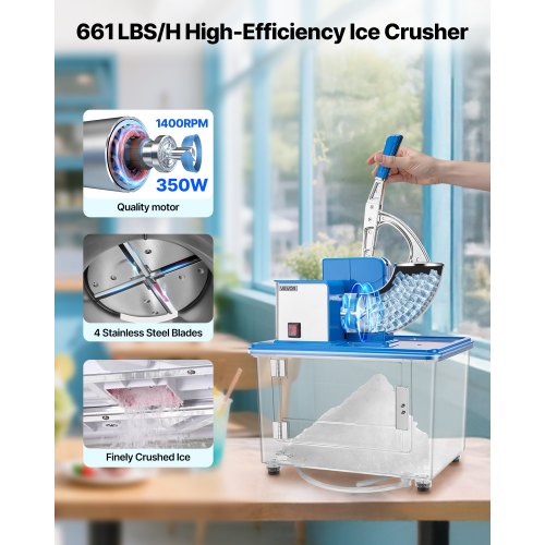 Commercial Ice Crusher 661LBSH 350W Electric Snow Cone Machine with 4 3