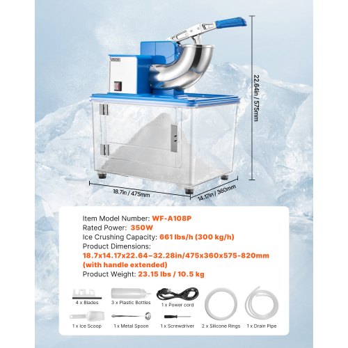 Commercial Ice Crusher 661LBSH 350W Electric Snow Cone Machine with 4 3