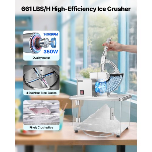 Commercial Ice Crusher 661LBSH 350W Electric Snow Cone Machine with 4 4