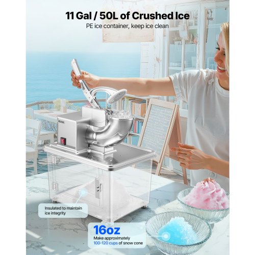 Commercial Ice Crusher 661LBSH 350W Electric Snow Cone Machine with 4 4