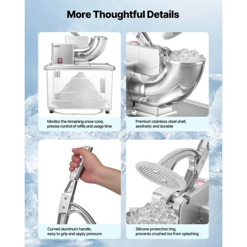 Commercial Ice Crusher 661LBSH 350W Electric Snow Cone Machine with 4 4