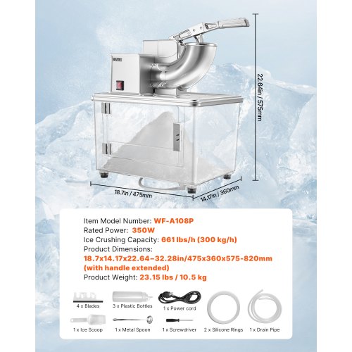 Commercial Ice Crusher 661LBSH 350W Electric Snow Cone Machine with 4 4