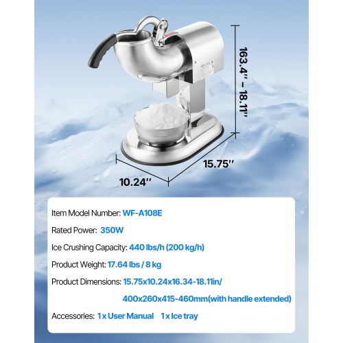 Ice Crusher Machine 440lbs Per Hour Electric 4 Blades Snow Cone Maker All