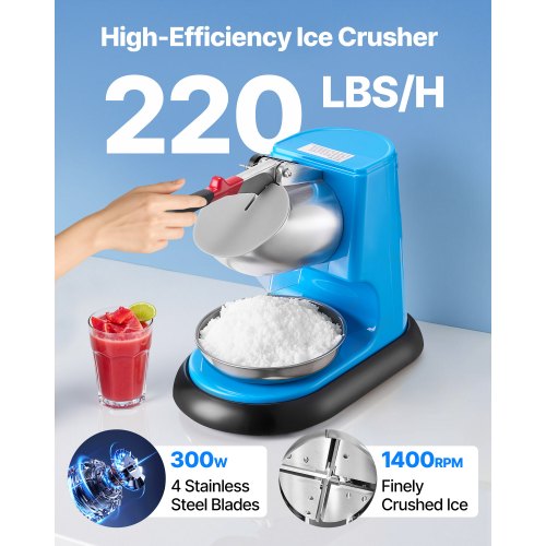 Ice Crusher Machine 220lbs Per Hour Electric 4 Blades Snow Cone Maker