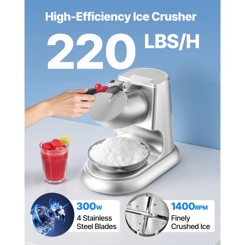 Ice Crusher Machine 220lbs Per Hour Electric 4 Blades Snow Cone Maker 1