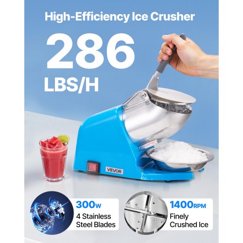 Ice Crusher Machine 286lbs Per Hour Electric 4 Blades Snow Cone Maker