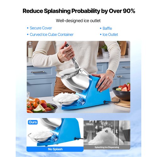 Ice Crusher Machine 286lbs Per Hour Electric 4 Blades Snow Cone Maker