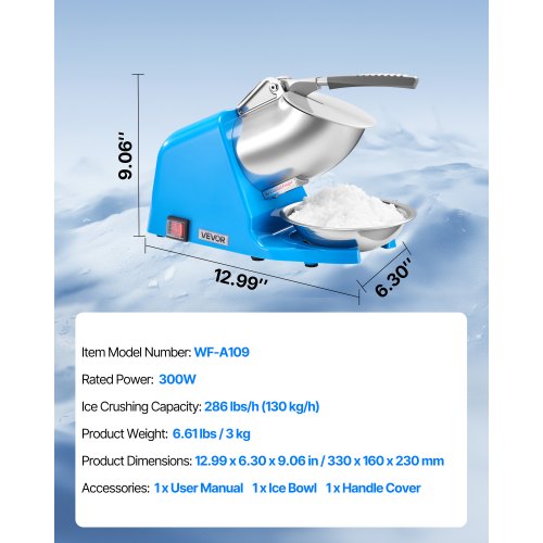 Ice Crusher Machine 286lbs Per Hour Electric 4 Blades Snow Cone Maker