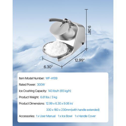 Ice Crusher Machine 143lbs Per Hour Electric 2 Blades Snow Cone Maker