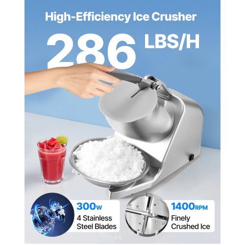 Ice Crusher Machine 286lbs Per Hour Electric 4 Blades Snow Cone Maker 1