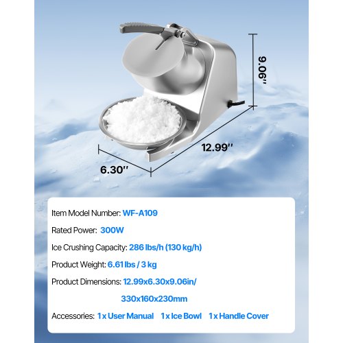 Ice Crusher Machine 286lbs Per Hour Electric 4 Blades Snow Cone Maker 1
