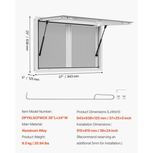 Concession Window 36x24 in Aluminum Alloy Service Window for Food Truck
