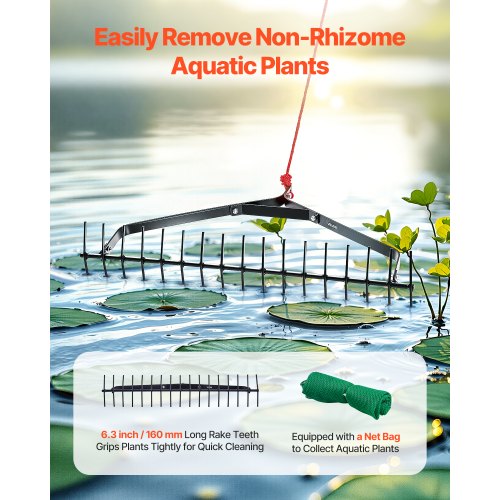 32 in Aquatic Weed Rake 6.3 in Double Sided Lake Weed Rake Lightweight