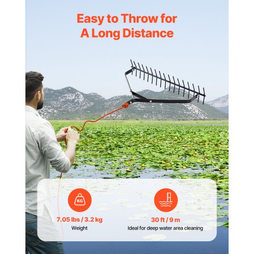 32 in Aquatic Weed Rake 6.3 in Double Sided Lake Weed Rake Lightweight