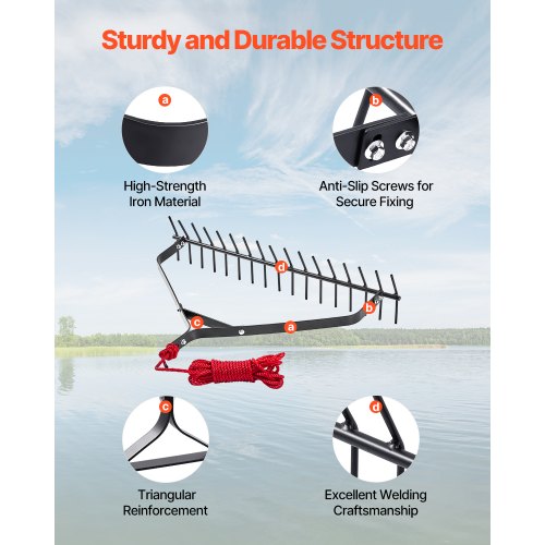 32 in Aquatic Weed Rake 6.3 in Double Sided Lake Weed Rake Lightweight