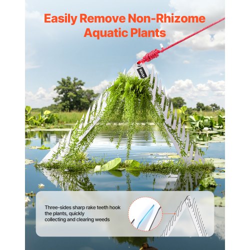 24in Aquatic Weed Rake 3Sided Lake Weed Rake with Handle Portable and Foldable