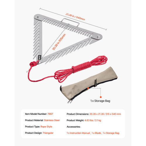 24in Aquatic Weed Rake 3Sided Lake Weed Rake with Handle Portable and Foldable