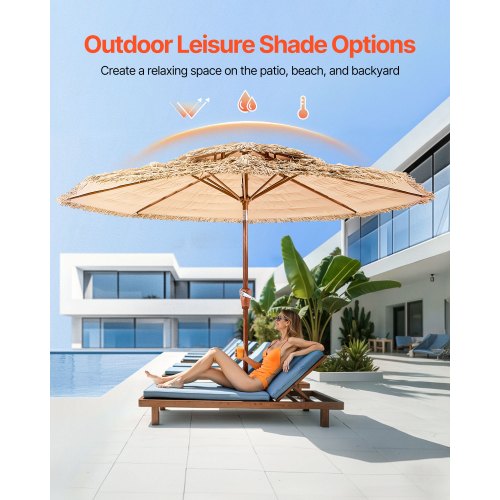 Tiki Umbrella 9 ft Thatched Patio Umbrella with Tilt 2Tier Hawaiian Style